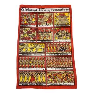 NEW Vintage Irish Linen Tea Towel Twelve Days Of Christmas By Ulster 20"x30"